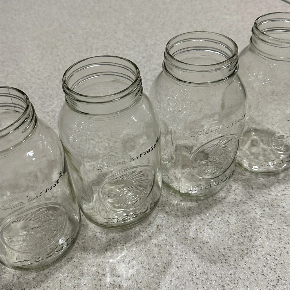 VINTAGE 4 Golden Harvest Glass Mason Jars VTG